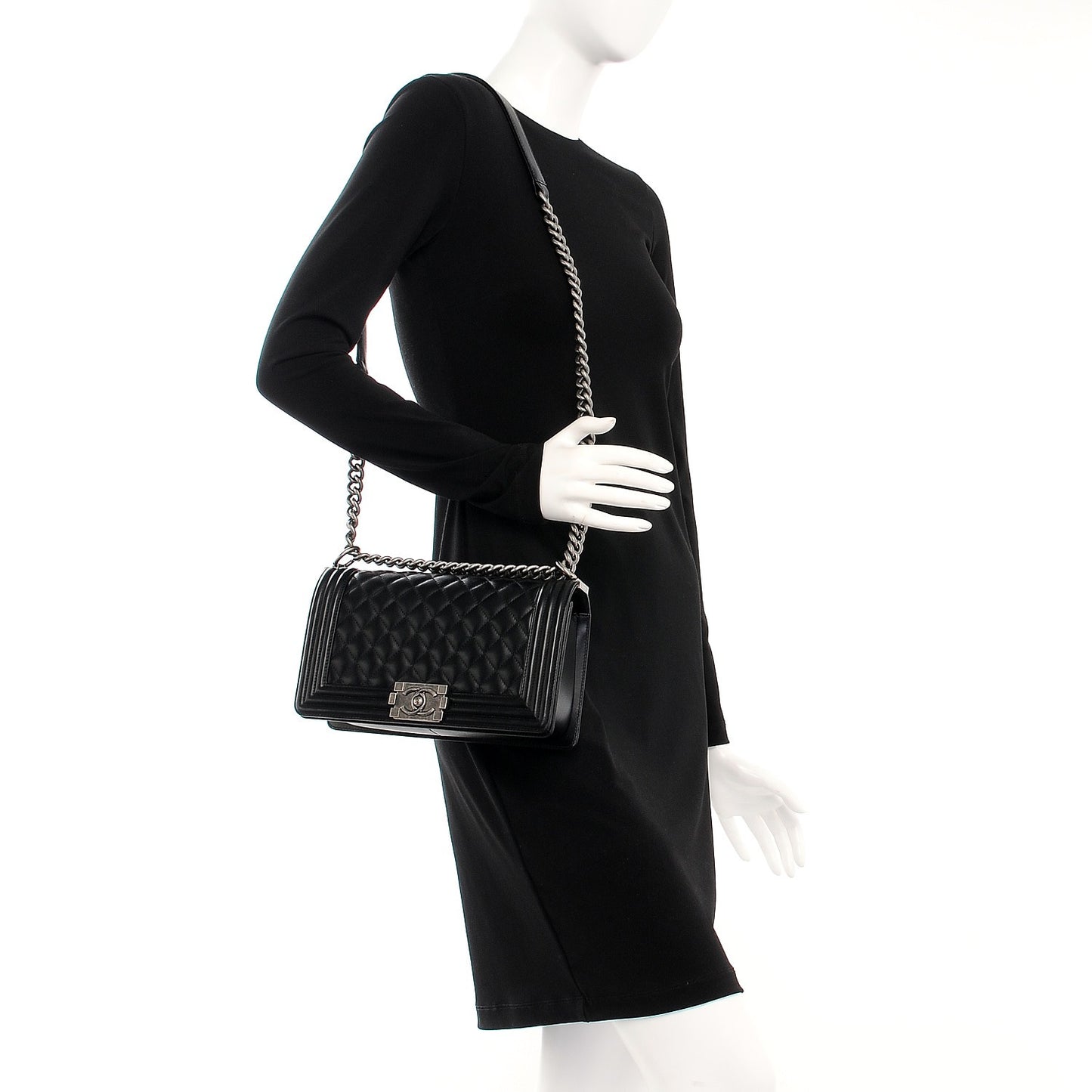 Lambskin Quilted Medium Boy Flap Black