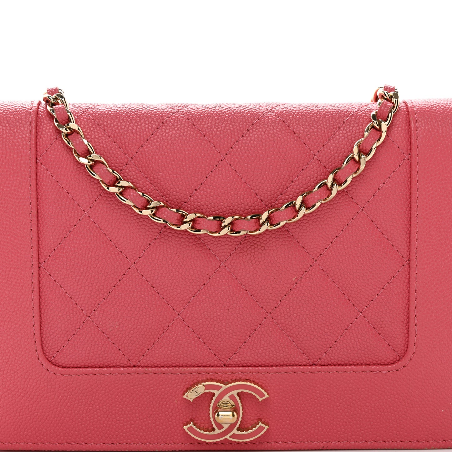 Caviar Quilted Vintage Mademoiselle Wallet On Chain WOC Dark Pink