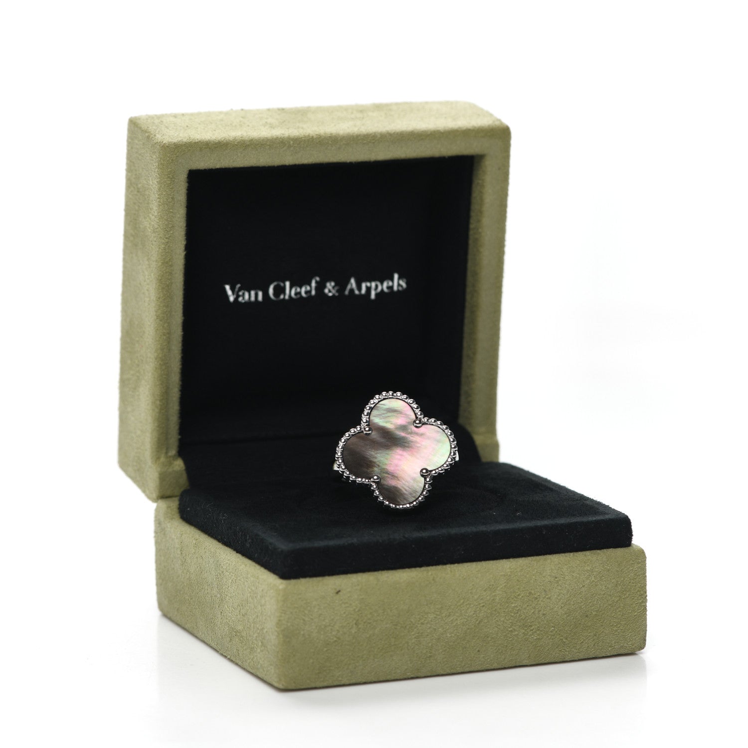 Van Cleef & Arpels 18K White Gold Gray Mother of Pearl Magic Alhambra Ring 56 7.5 7 of 7