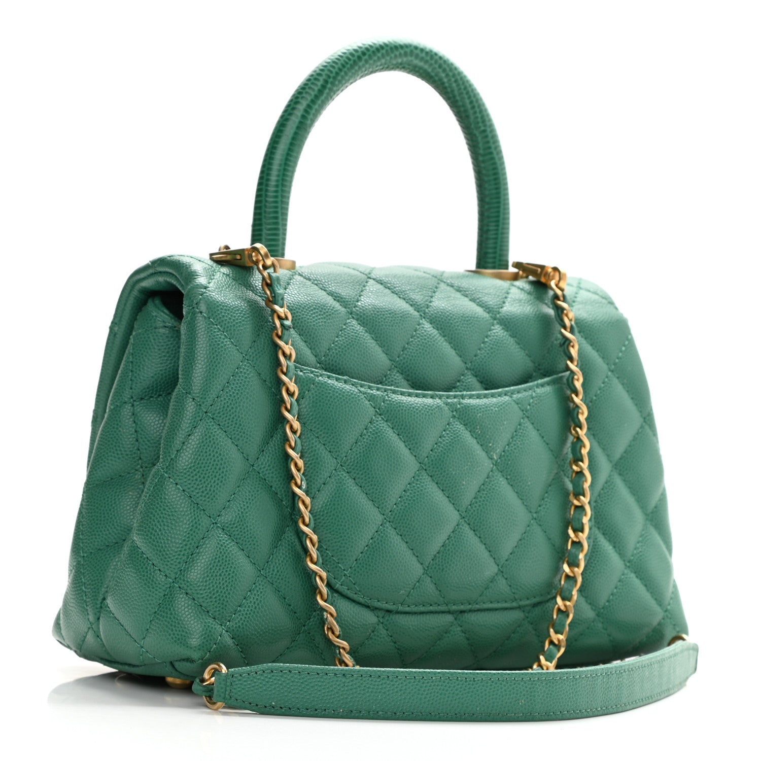 Chanel Caviar Quilted Lizard Embossed Mini Coco Handle Flap Green 3 of 13