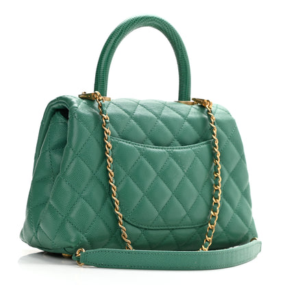 Chanel Caviar Quilted Lizard Embossed Mini Coco Handle Flap Green 3 of 13