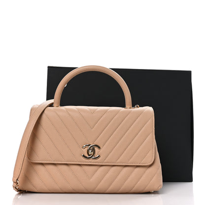 Chanel Caviar Chevron Quilted Small Coco Handle Flap Beige 11 of 11