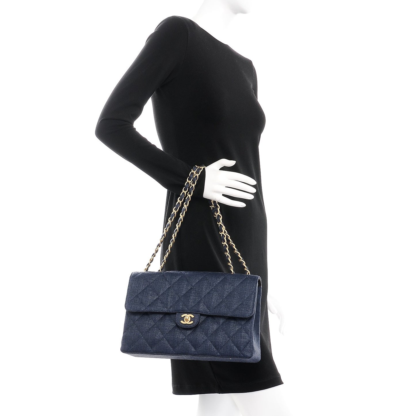 Toile Quilted Jumbo Single Flap Dark Blue