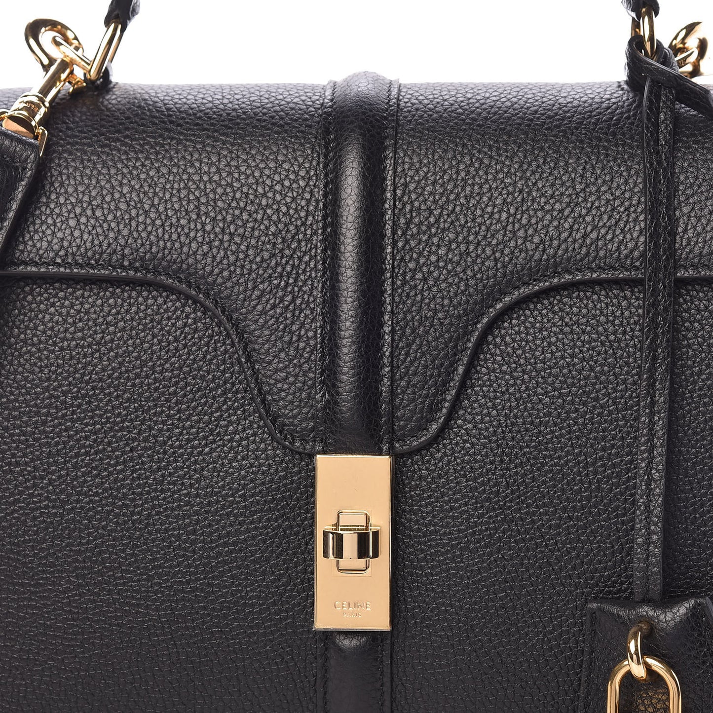 Grained Calfskin Small 16 Top Handle Bag Black