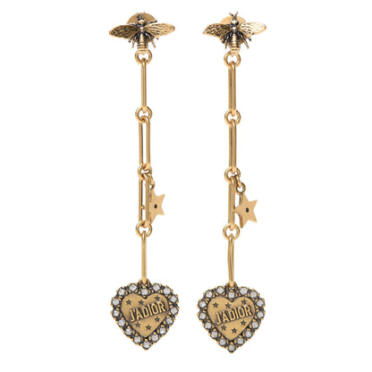 Christian Dior Metal Crystal Heart J'adior Drop Earrings Gold 1 of 5