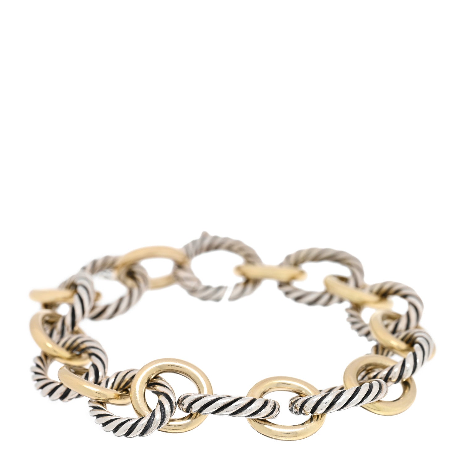 David Yurman Sterling Silver 18K Yellow Gold 12mm Medium Oval Link Bracelet 1 of 3