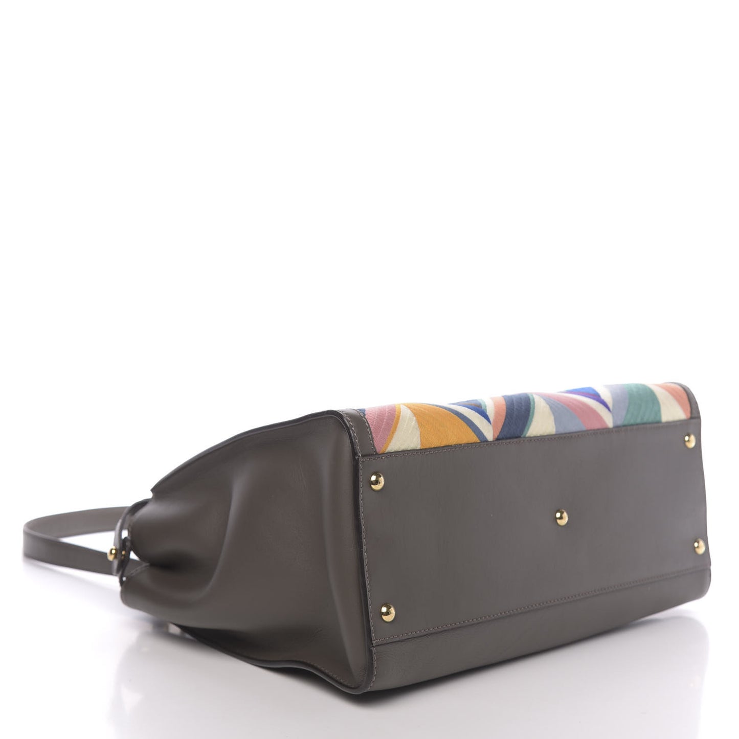 Calfskin Geometric Embroidered Large Peekaboo Iconic Satchel Grey
