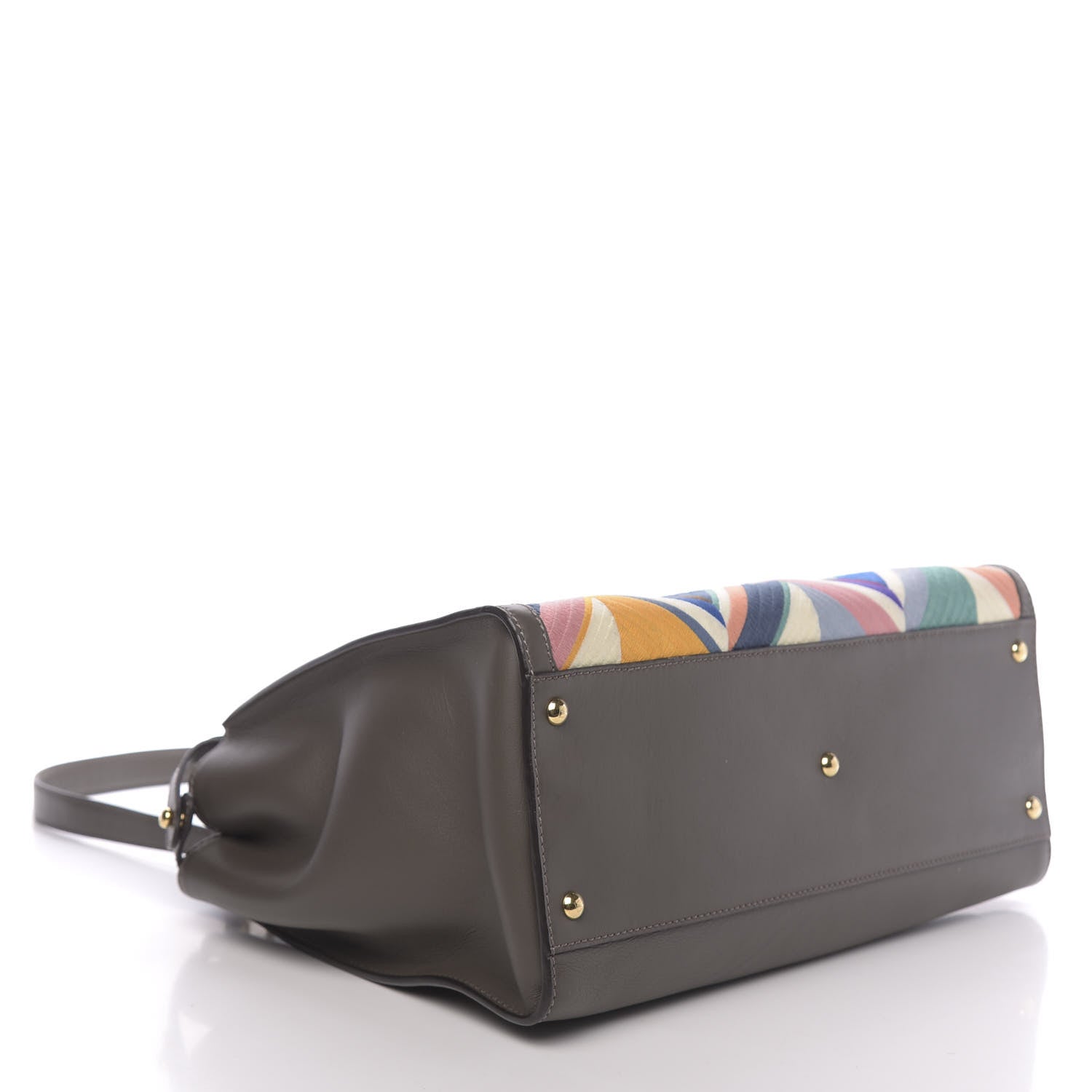 Fendi Calfskin Geometric Embroidered Large Peekaboo Iconic Satchel Grey 4 of 11
