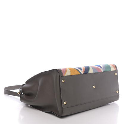 Fendi Calfskin Geometric Embroidered Large Peekaboo Iconic Satchel Grey 4 of 11