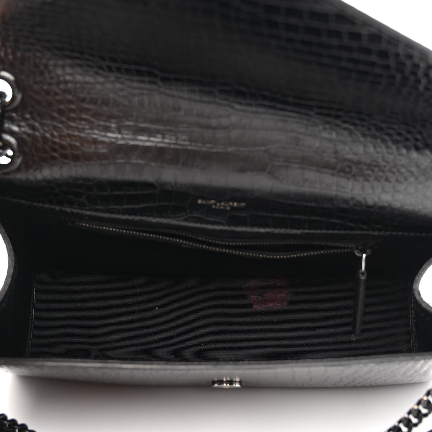 Calfskin Crocodile Embossed Monogram Large Satchel Black