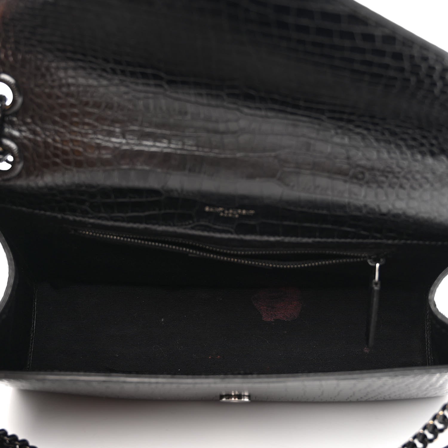 Saint Laurent Calfskin Crocodile Embossed Monogram Large Satchel Black 5 of 15