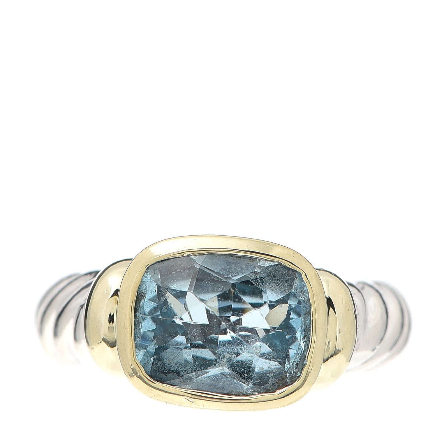 David Yurman Sterling Silver 14K Yellow Gold Blue Topaz 10mm Noblesse Ring 52 6 1 of 4