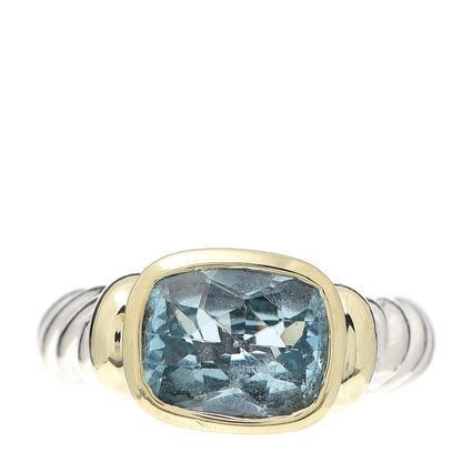 David Yurman Sterling Silver 14K Yellow Gold Blue Topaz 10mm Noblesse Ring 52 6 1 of 4