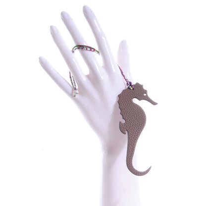 Hermes Togo Epsom Petit H Seahorse Charm PM Etoupe Raisin 2 of 5