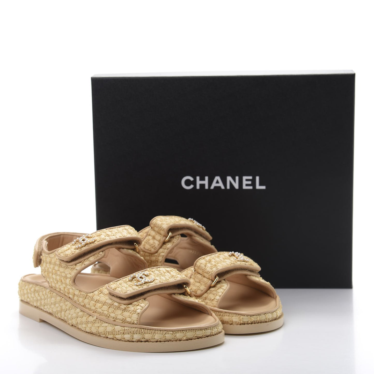 Braided Fabric Velcro Dad Sandals 39.5 Beige