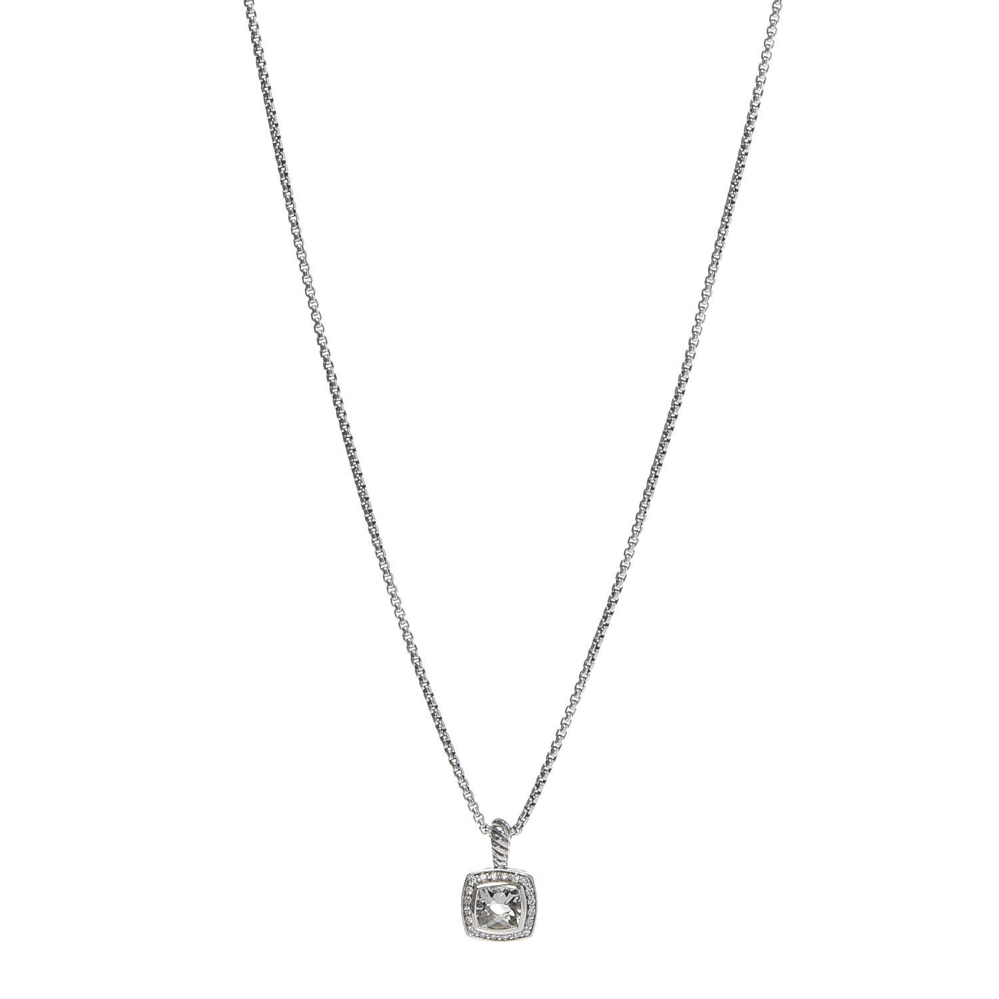 Sterling Silver Diamond Prasiolite 7mm Petite Albion Pendant Necklace
