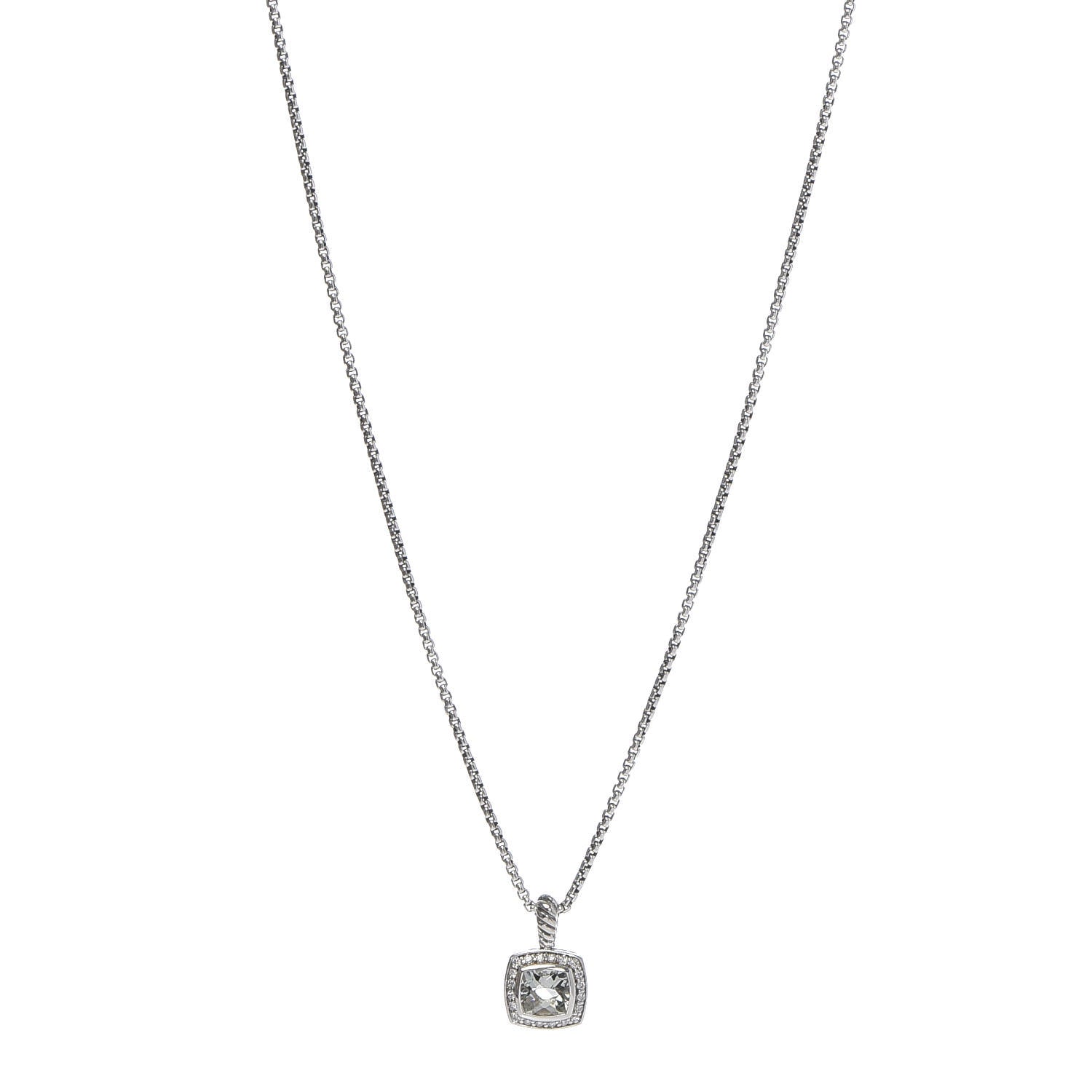 David Yurman Sterling Silver Diamond Prasiolite 7mm Petite Albion Pendant Necklace 1 of 7
