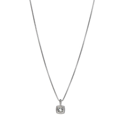 David Yurman Sterling Silver Diamond Prasiolite 7mm Petite Albion Pendant Necklace 1 of 7
