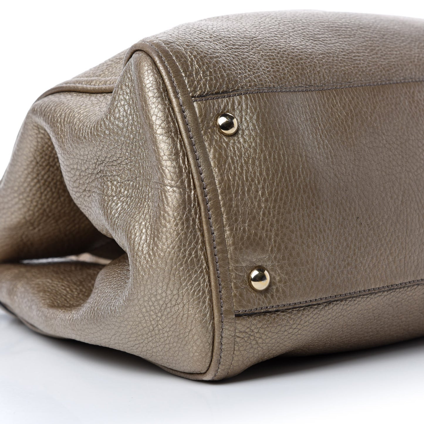 Metallic Pebbled Calfskin Medium Soho Shoulder Bag Golden Beige