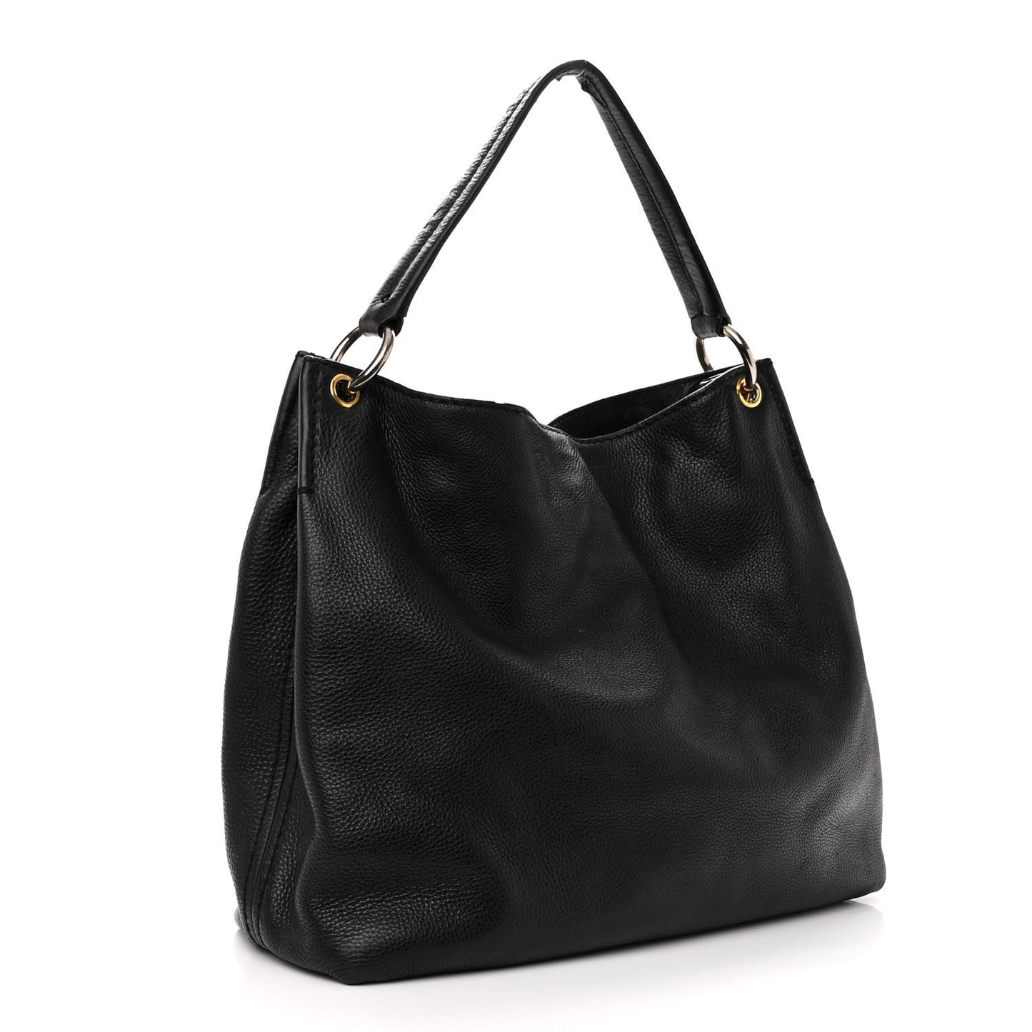 Vitello Daino Embossed Logo Hobo Black