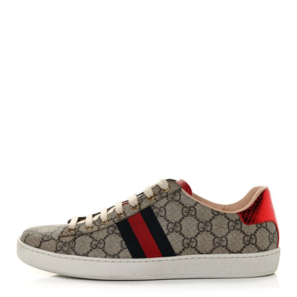 Gucci GG Supreme Monogram Womens Ace Low-Top Sneaker 40 Beige 1 of 10
