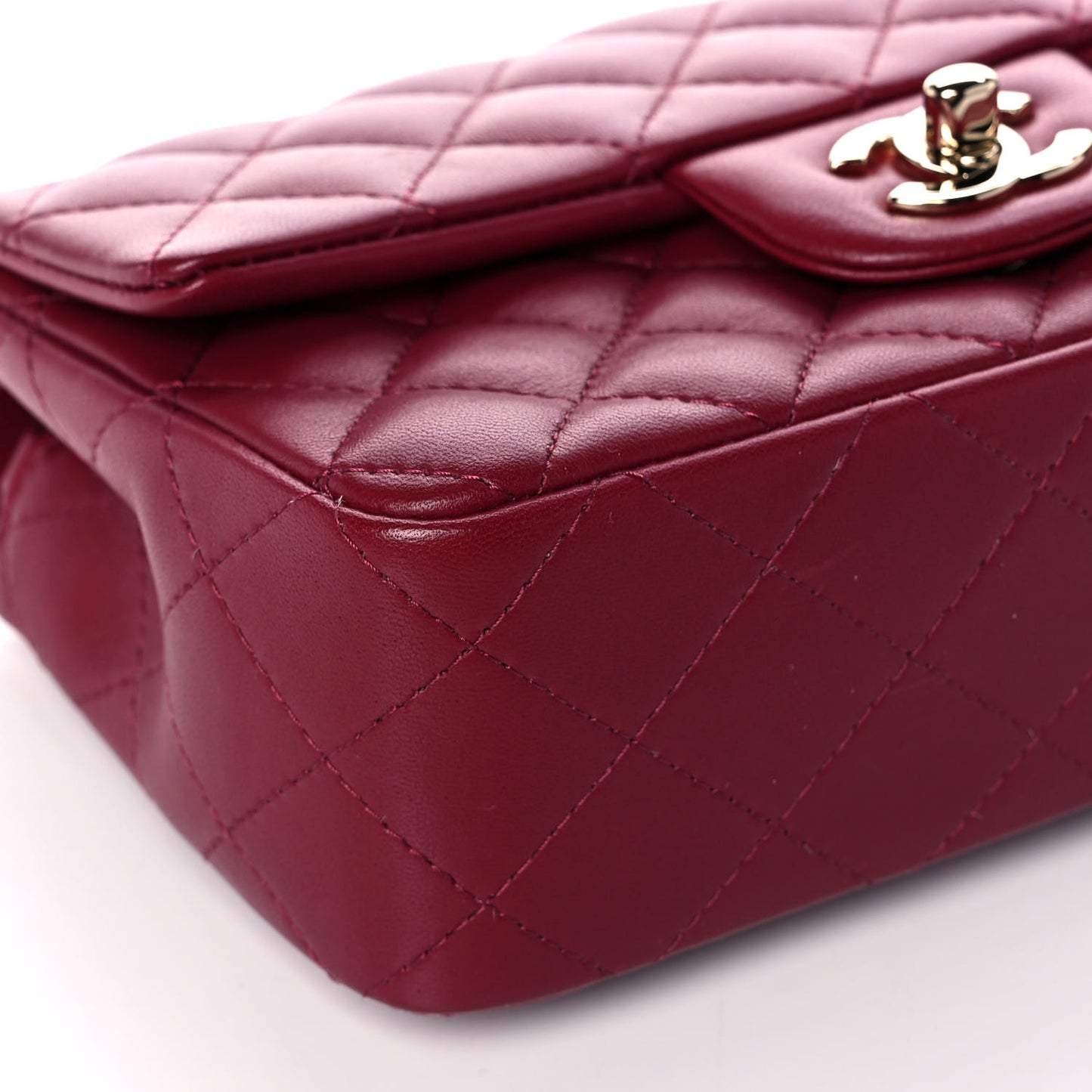Lambskin Quilted Mini Rectangular Flap Burgundy