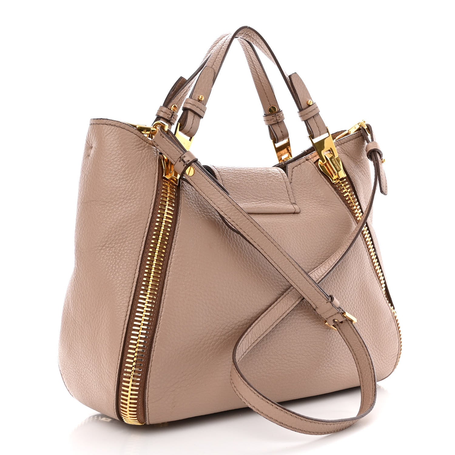 Tom Ford Grained Calfskin Sedgwick Medium Zipper Tote Taupe 3 of 20