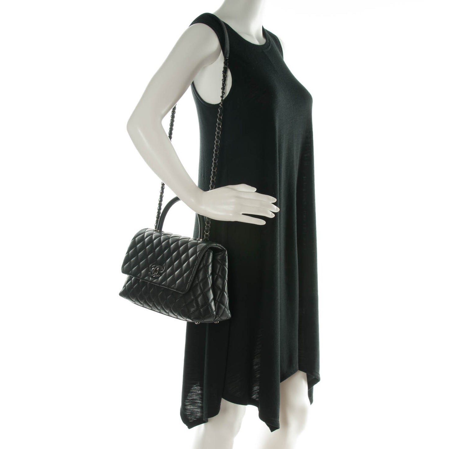 Caviar Quilted Small Coco Handle Flap Black