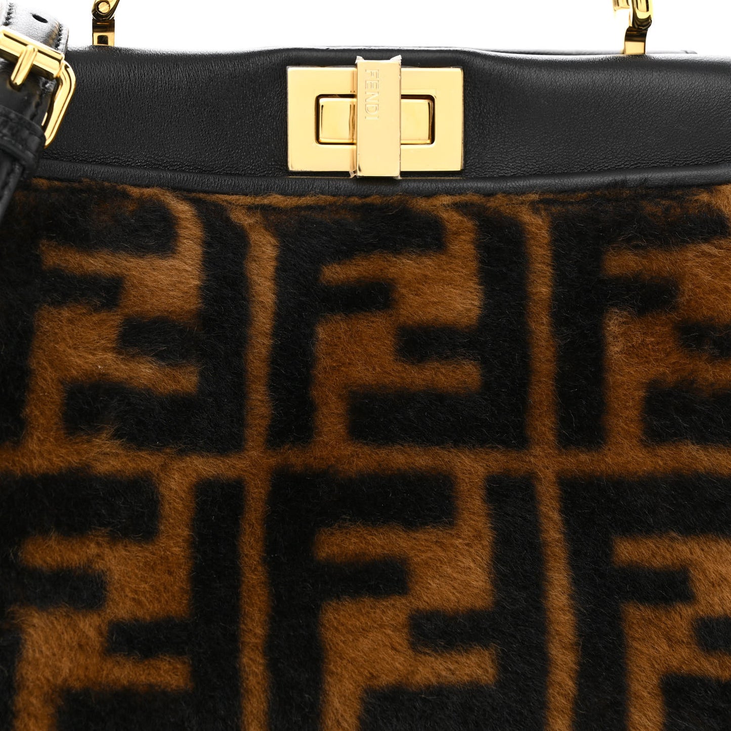 Shearling Nappa Macro FF 1974 Mini Peekaboo Iconic Satchel Tobacco Black