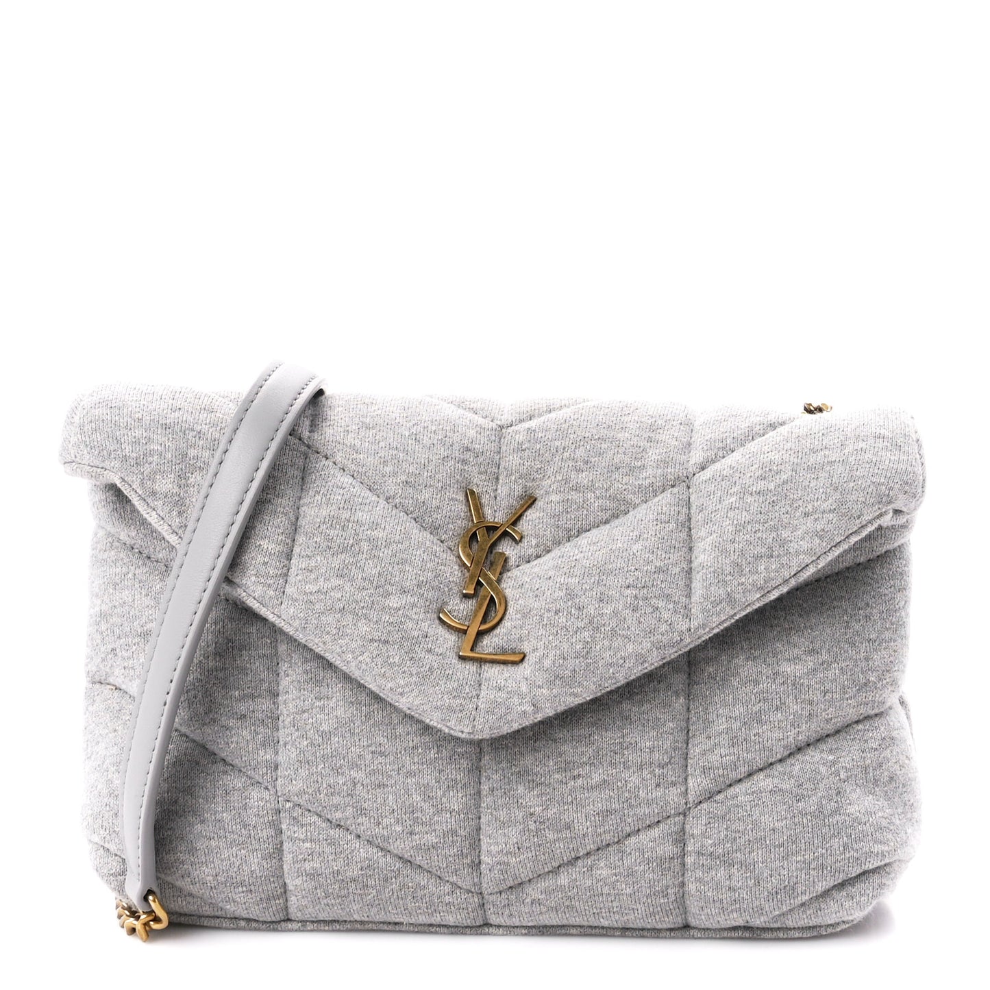 Jersey Quilted Toy Loulou Puffer Monogram Chain Satchel Grey Cloud