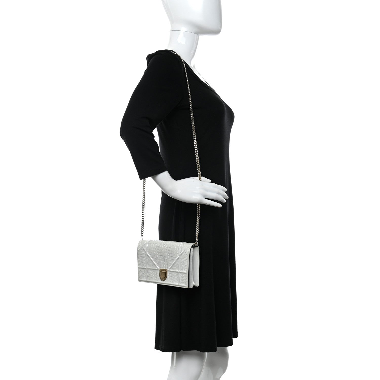 Christian Dior Patent Micro-Cannage Diorama Wallet on Chain Pouch White 2 of 9