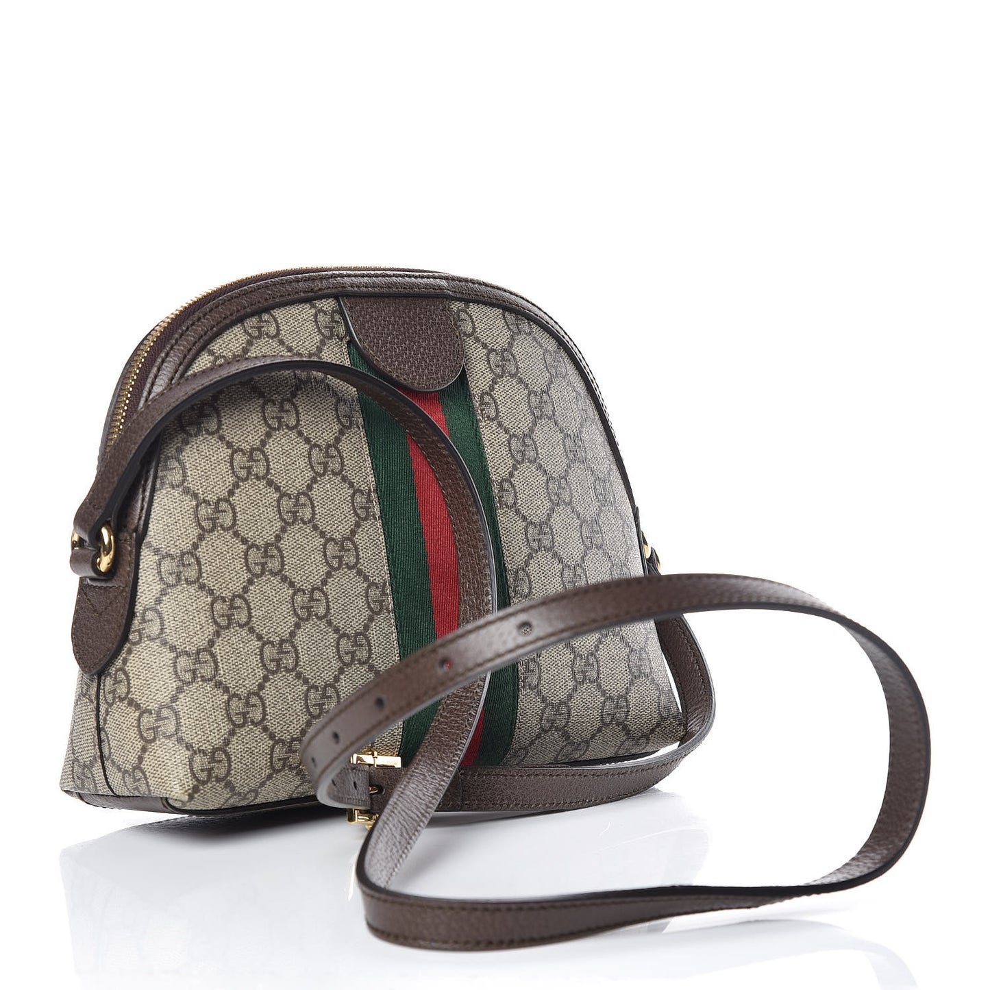 GG Supreme Monogram Textured Dollar Calfskin Web Small Ophidia Dome Shoulder Bag Beige Ebony New Acero
