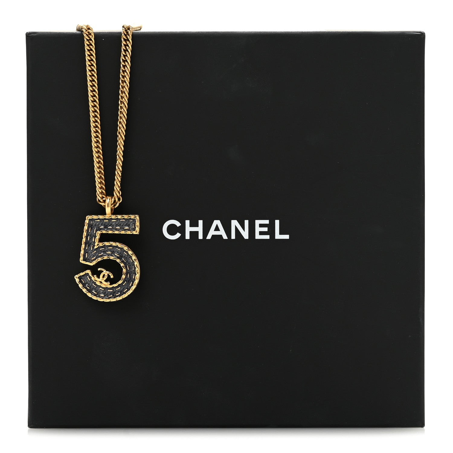 Chanel Metal Enamel Denim CC No 5 Necklace Gold Blue 6 of 6