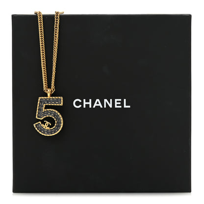 Chanel Metal Enamel Denim CC No 5 Necklace Gold Blue 6 of 6