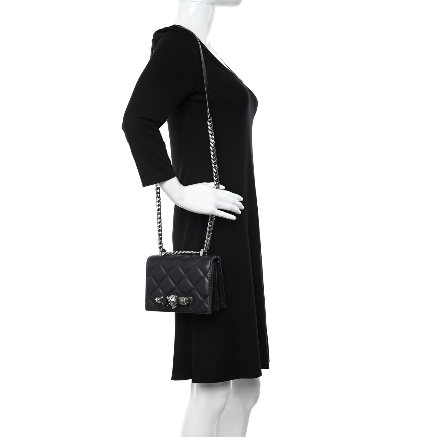Lambskin Quilted Knuckle Shoulder Bag Black