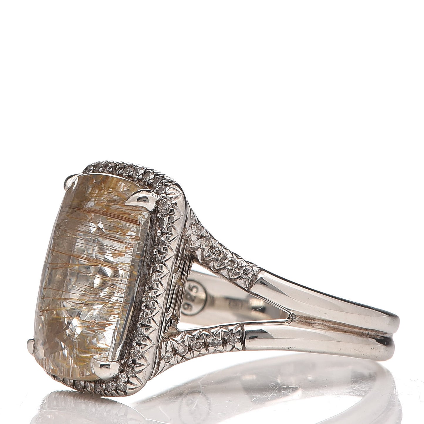 JONH HARDY Sterling Silver Rutilated Topaz Diamond Classic Chain Ring 57 8