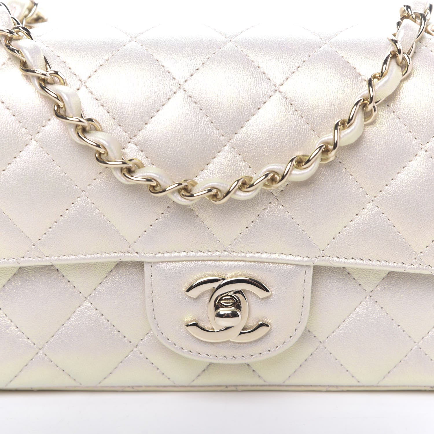 Chanel Iridescent Lambskin Quilted Mini Rectangular Flap Ivory 11 of 12