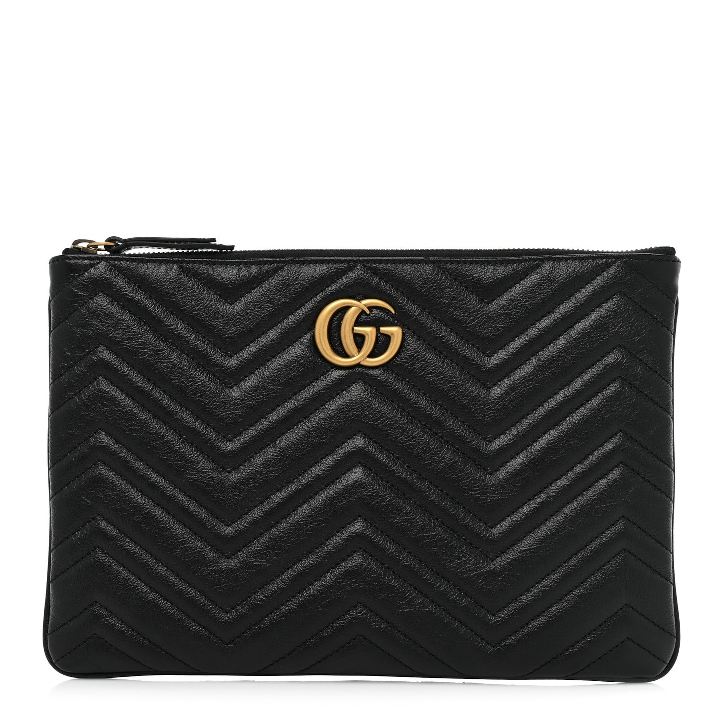 Azalea Calfskin Matelasse Heart GG Marmont Zip Pouch Black