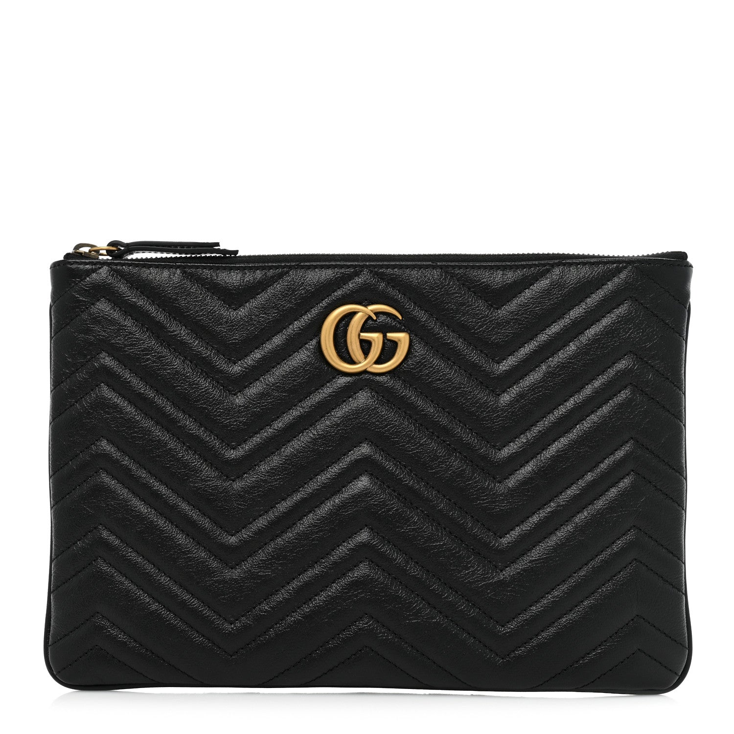 Gucci Azalea Calfskin Matelasse Heart GG Marmont Zip Pouch Black 1 of 10