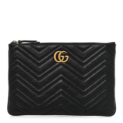 Gucci Azalea Calfskin Matelasse Heart GG Marmont Zip Pouch Black 1 of 10