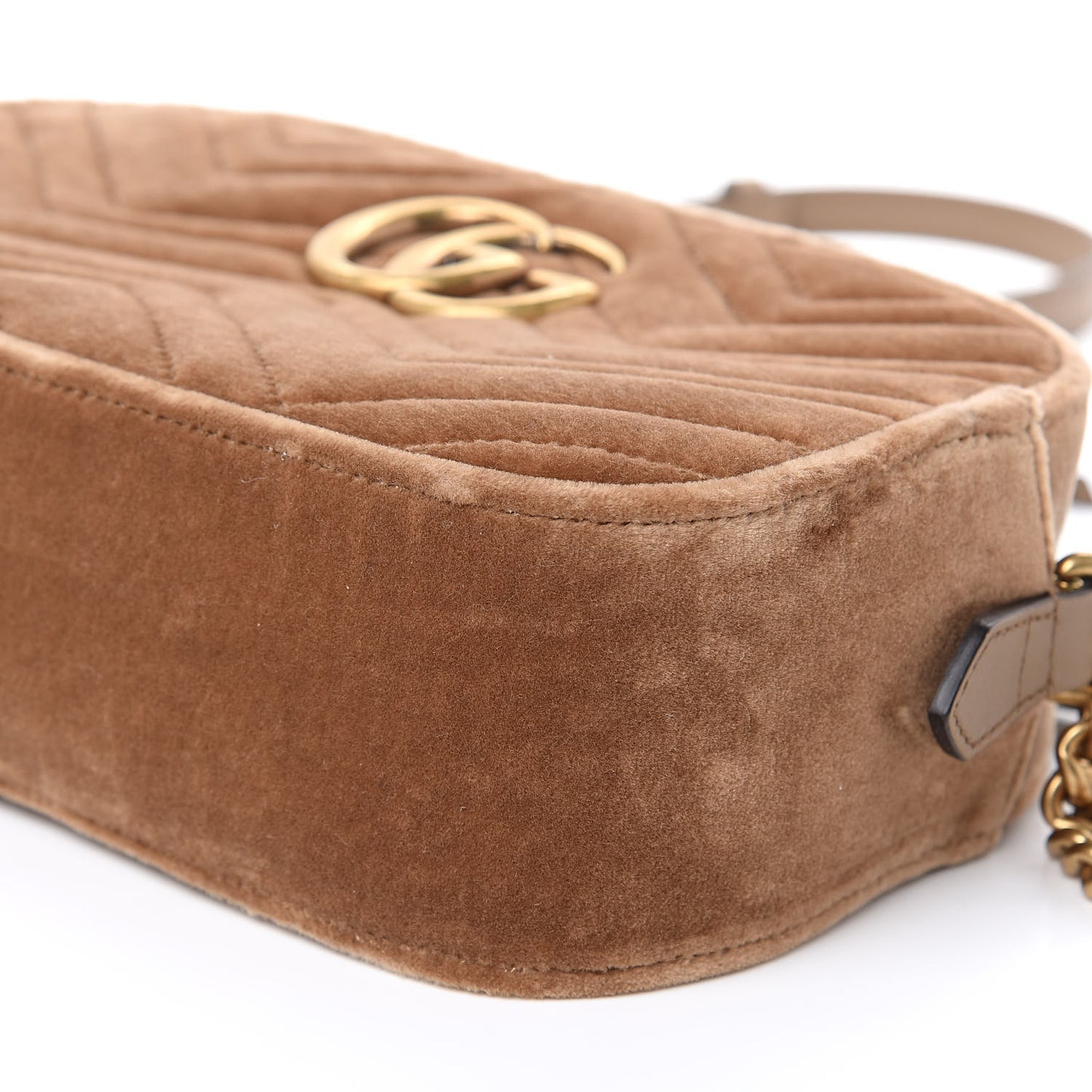 Velvet Matelasse Small GG Marmont Chain Shoulder Bag Taupe