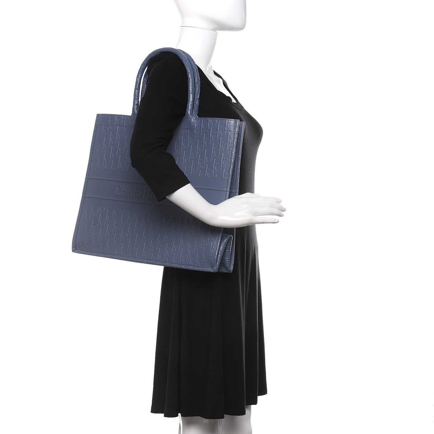 Oblique Calfskin Embossed Book Tote Denim Blue