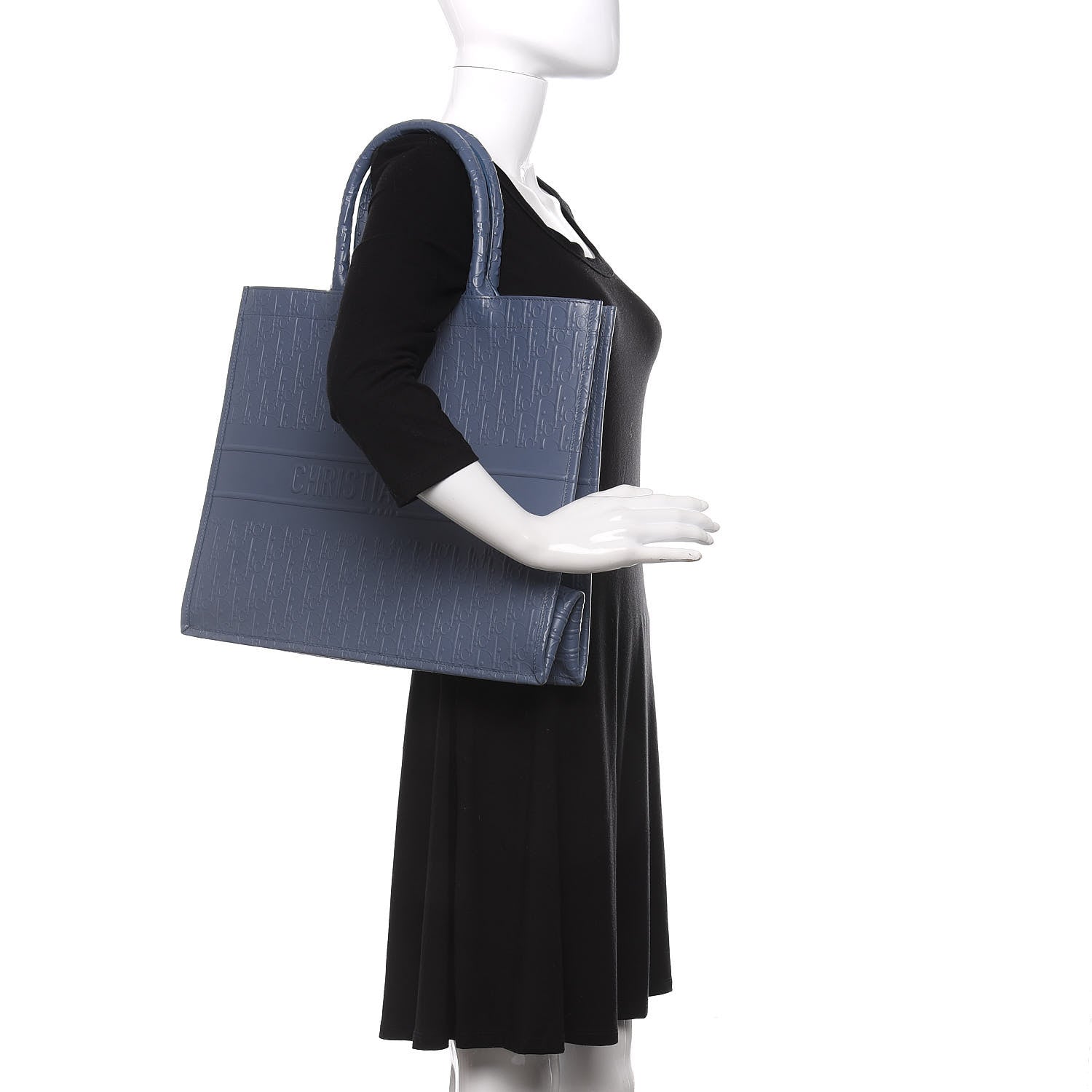 Christian Dior Oblique Calfskin Embossed Book Tote Denim Blue 2 of 10