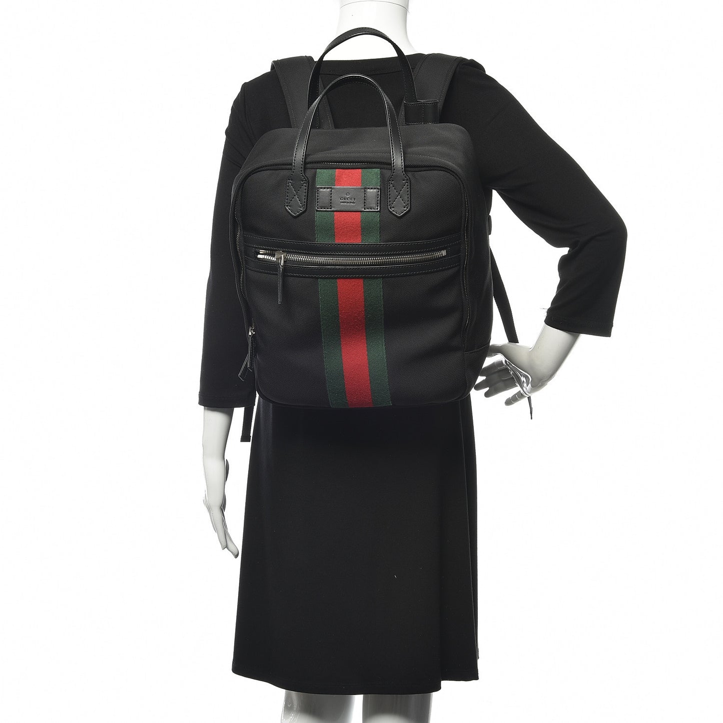 Techno Canvas Appia Calfskin Web Tote Backpack Black