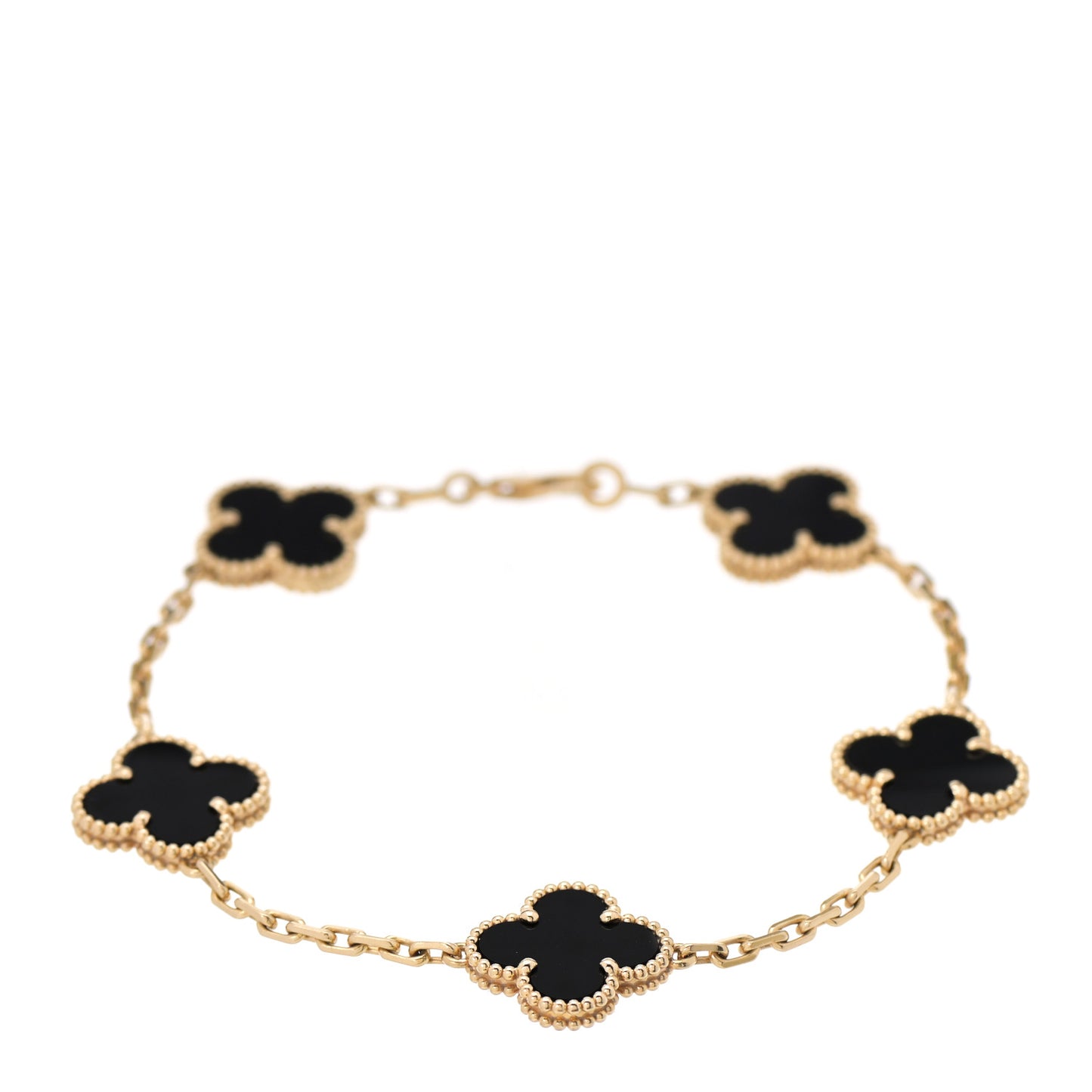 18K Yellow Gold Black Onyx 5 Motifs Vintage Alhambra Bracelet