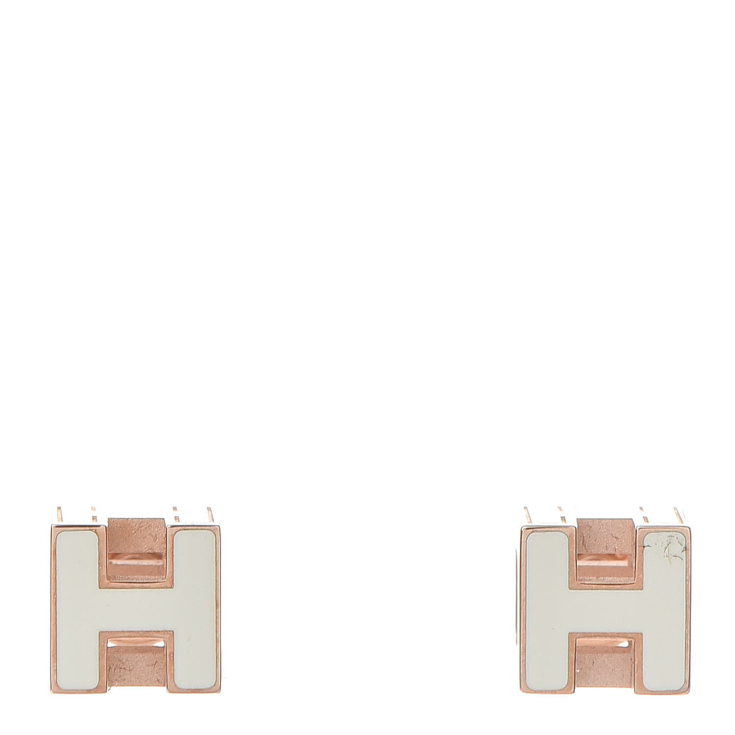 Hermes Rose Gold Plated Cage d'H Earrings White 1 of 6