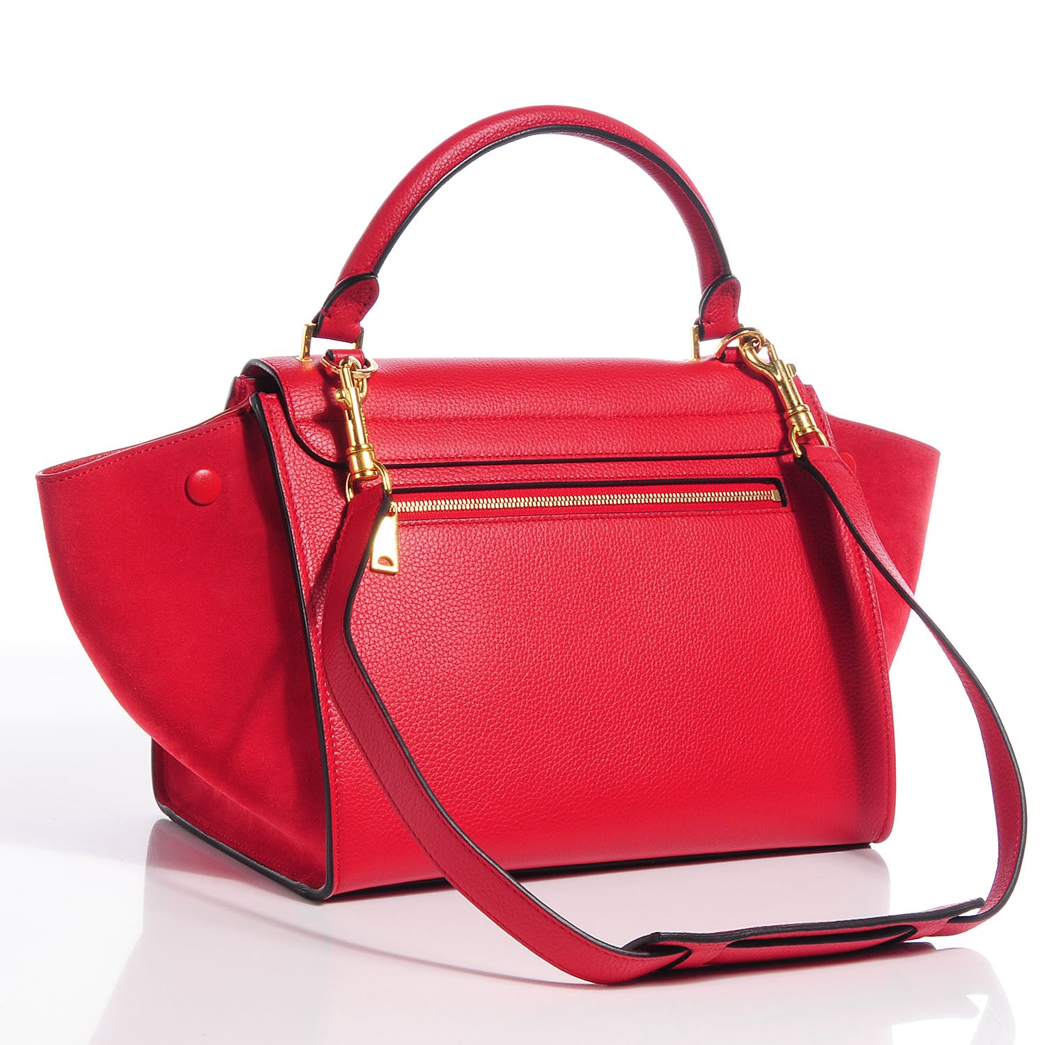 Celine Drummed Leather Suede Small Trapeze Coquelicot 3 of 9