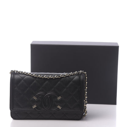 Chanel Caviar Quilted CC Filigree Wallet On Chain WOC Black 12 of 12