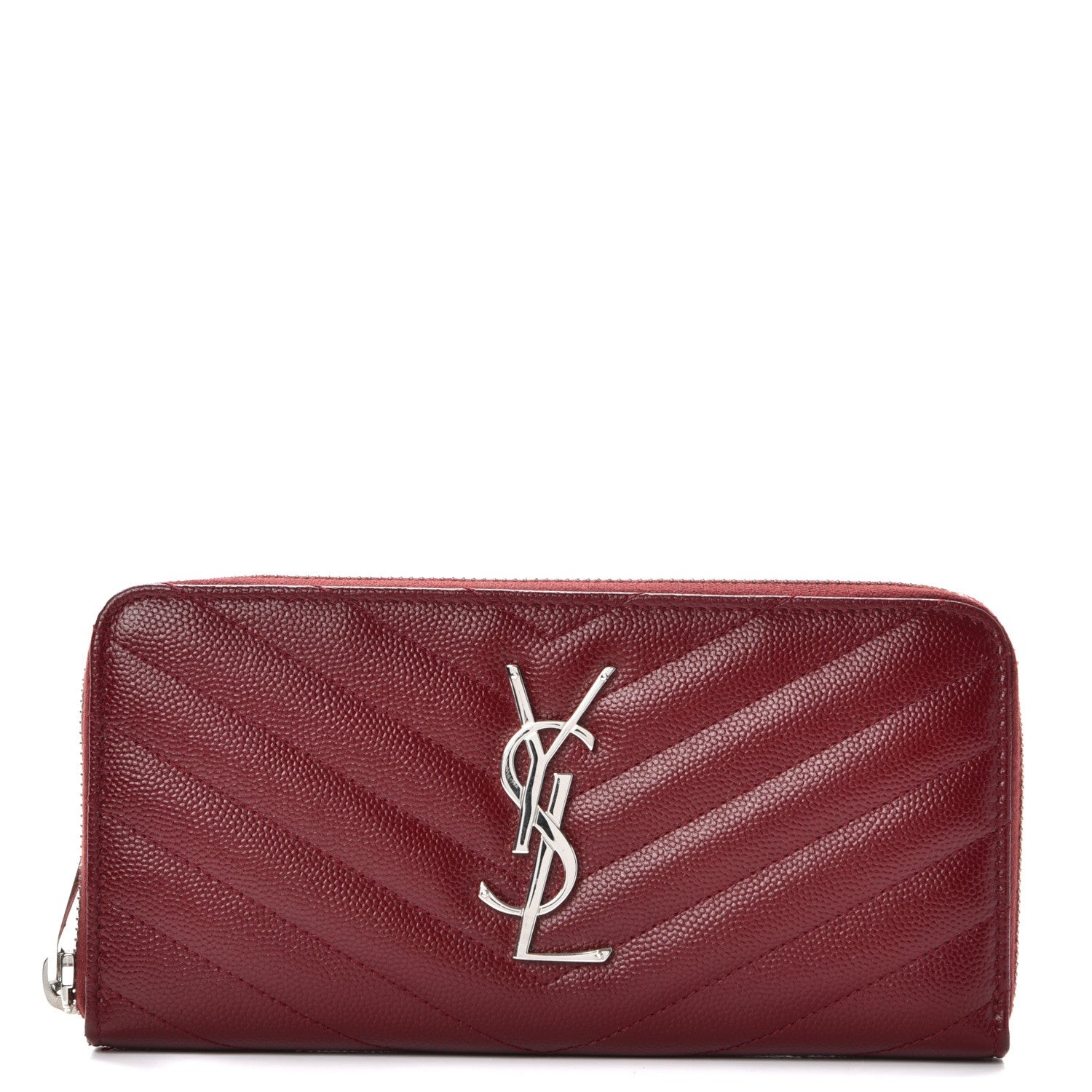 Saint Laurent Grain De Poudre Matelasse Chevron Monogram Zip Around Wallet Dark Red 1 of 8