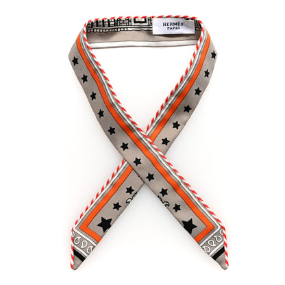 Hermes Silk Candy Doll Hermes-Paris Station Twilly Gris Cendre Orange Black 1 of 3